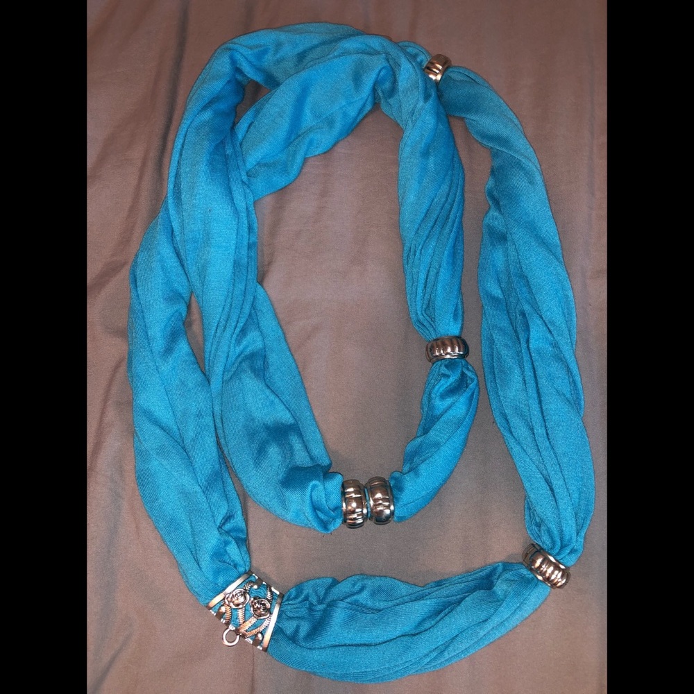 Blue Scarf with jewelry pendant bead